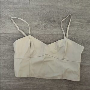 Elegant faux leather Cream Women's Top